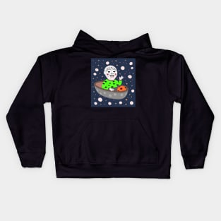 AI generated old man in boat floating in space Kids Hoodie